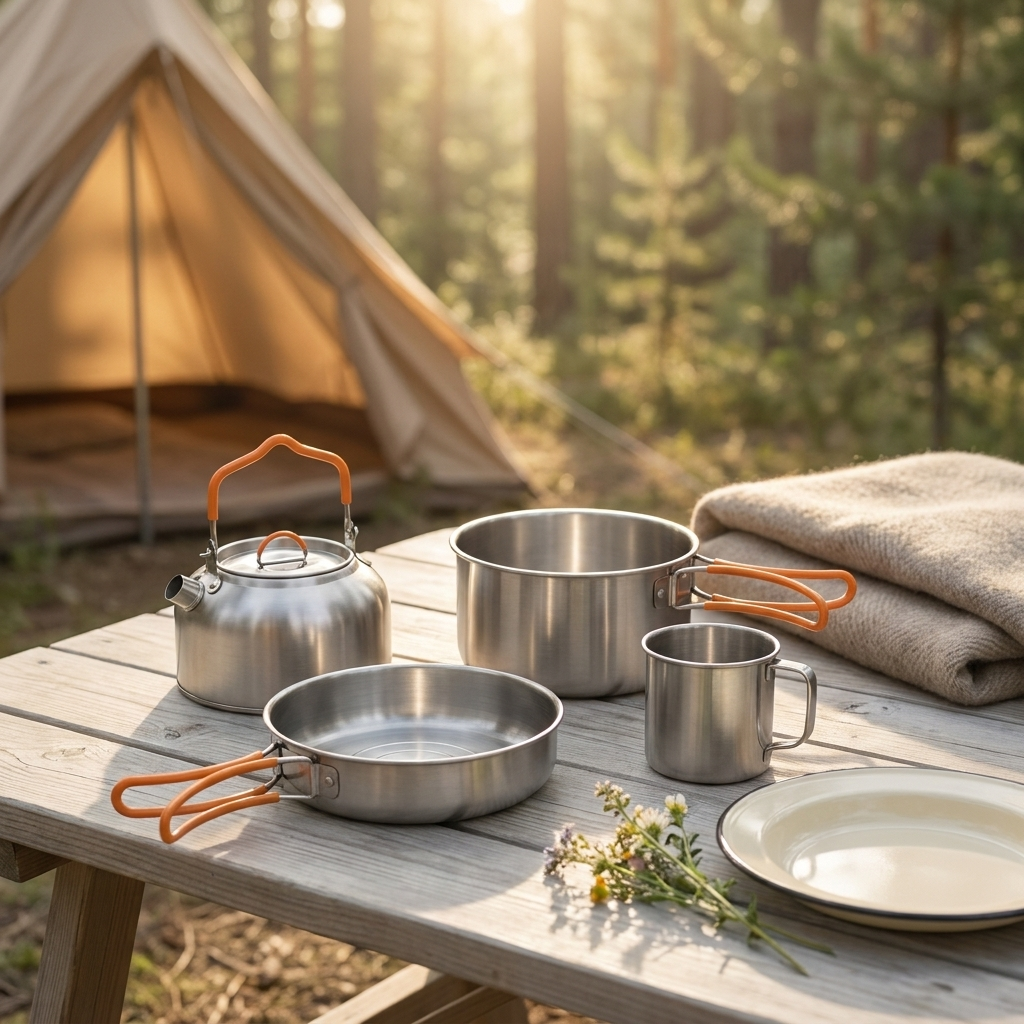 Kit de Cocina Portátil de Acero Inoxidable para Camping (4 Piezas)