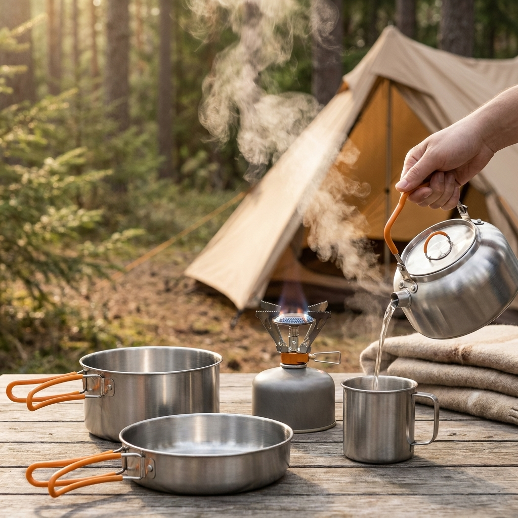 Kit de Cocina Portátil de Acero Inoxidable para Camping (4 Piezas)