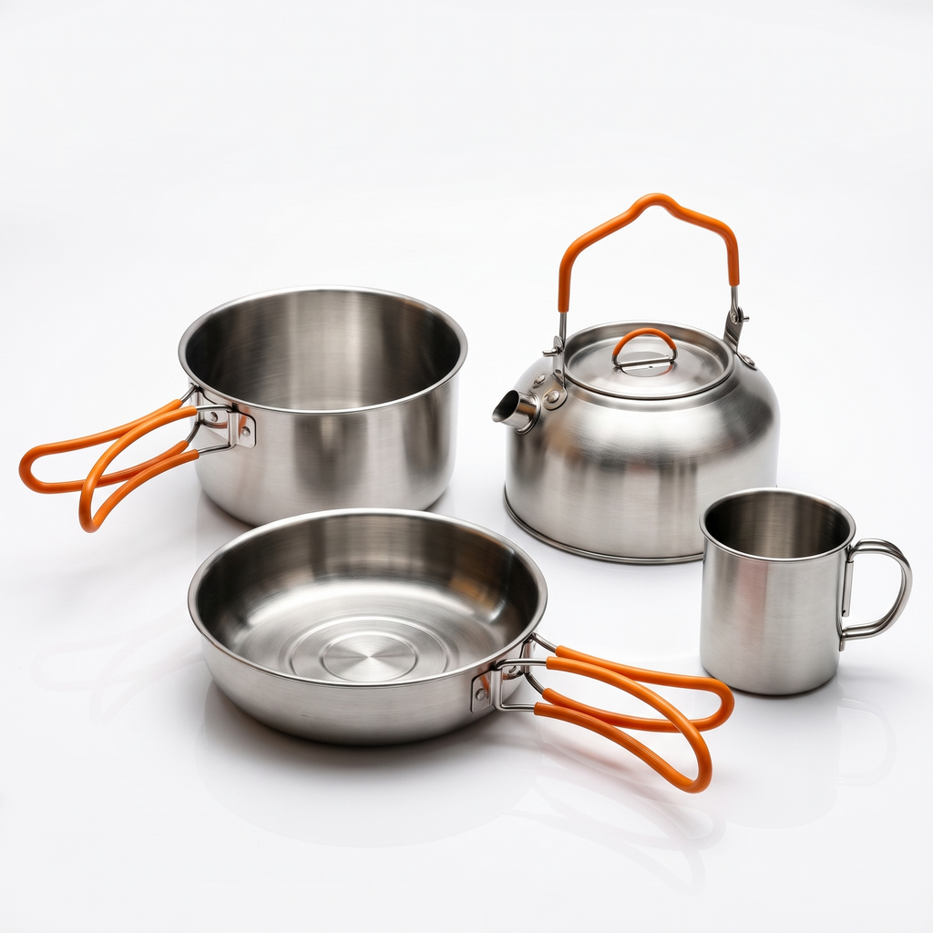 Kit de Cocina Portátil de Acero Inoxidable para Camping (4 Piezas)