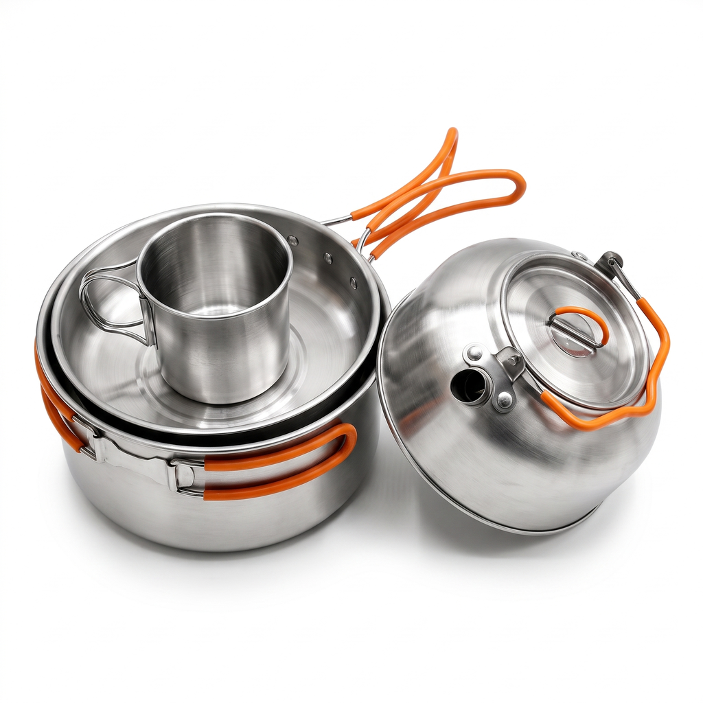 Kit de Cocina Portátil de Acero Inoxidable para Camping (4 Piezas)